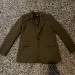 Zara Olive Green Single-Button Blazer